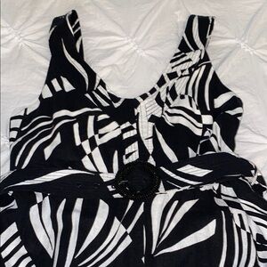 Tahari 100% CottonBlack and White Zebra Print Dress with Beaded Belt 12
